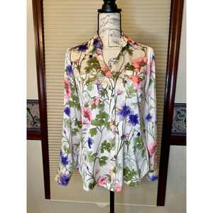 EXPRESS Small Portofino Button Down Shirt Slim Floral with Roll Tab Sleeves